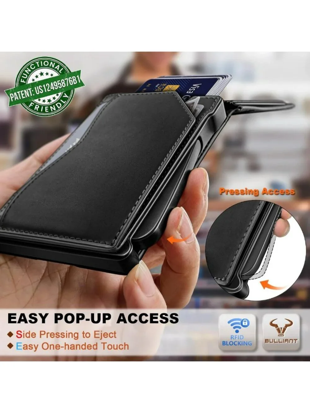 Slim Full Grain Leather Wallet with Metal Money Clip & Magnetic Closure for Men